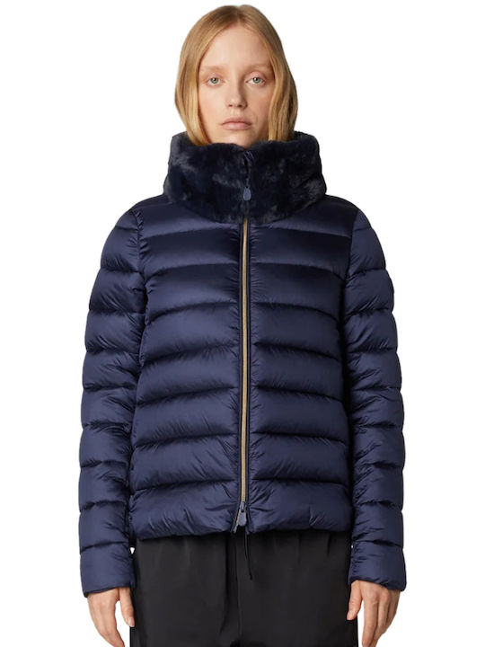 Save The Duck Women's Short Puffer Jacket for Winter Blue Black