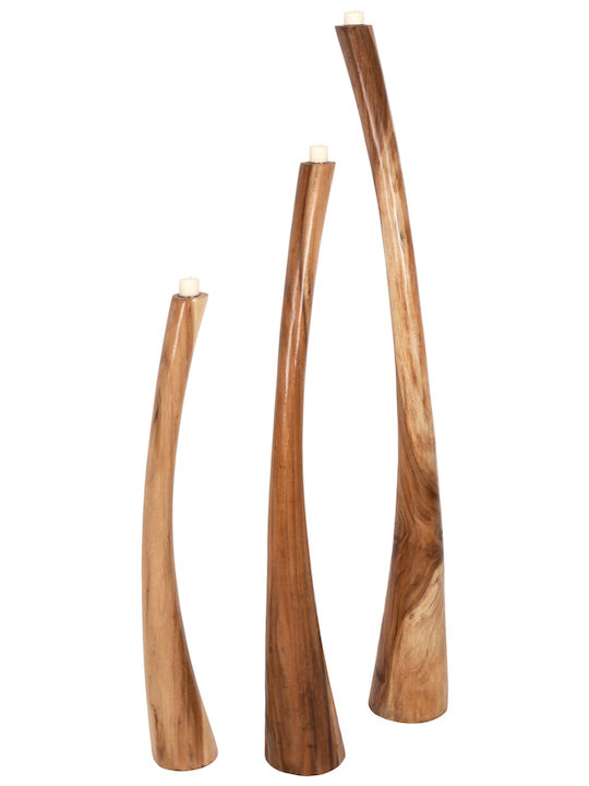 Freebox Set of Candle Holders Wooden in Brown Color 3pcs