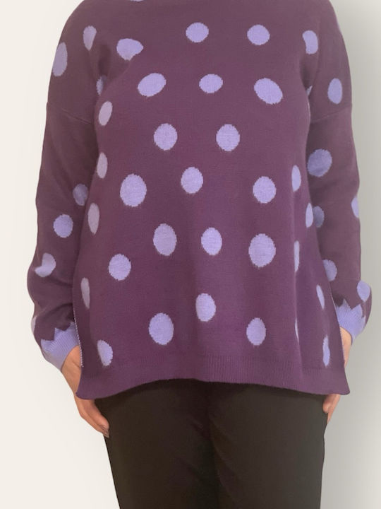 Le Vertige Women's Blouse Long Sleeve Turtleneck Polka Dot Purple
