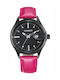 Round Men's Watch Battery with Purple Leather Strap