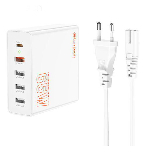 Lamtech Βάση Φόρτισης GaN με 4 Θύρες USB-A και Θύρα USB-C 65W Power Delivery σε Λευκό χρώμα (LAM113409)