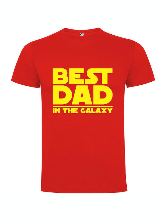 iLovePrints Galactic Dad Excellence T-shirt Red Cotton