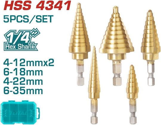 Total Σετ 5 Κωνικά Τρυπάνια HSS για Μέταλλο 1-2mm