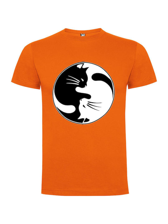 iLovePrints Yinyang Cat Icon Tricou Portocaliu Bumbac