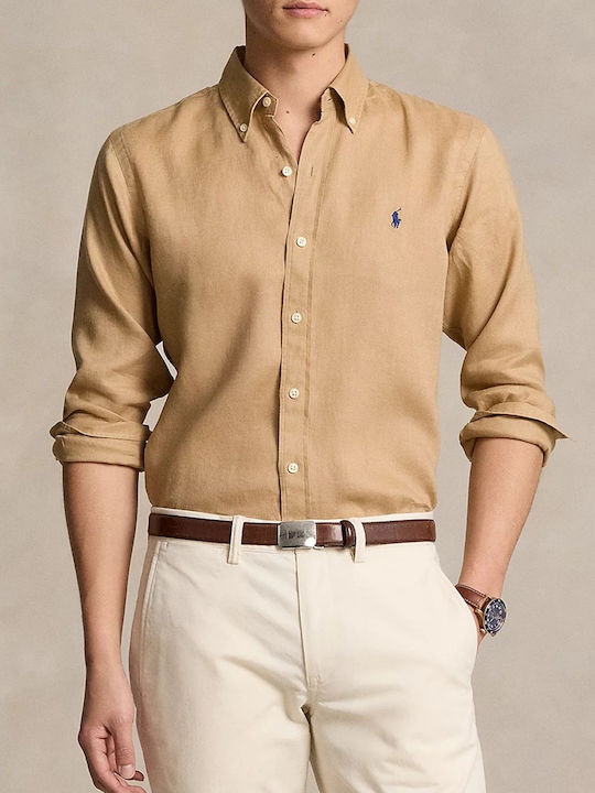 Ralph Lauren Shirt Men's Shirt Long Sleeve Linen Khaki