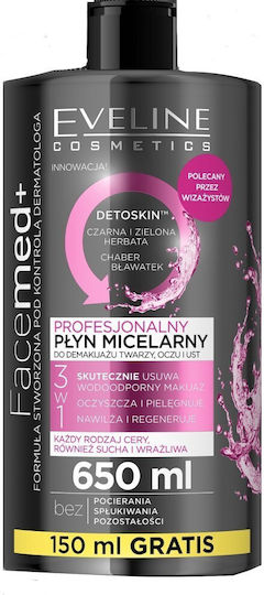 Eveline Facemed+ Professional 3 in 1 Micellar Water Makeup Remover Face 650ml