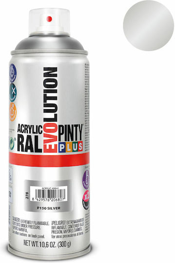 Pinty Plus Spray Farbe Evolution Acryl mit Metallisch Effekt Silver P150 400ml