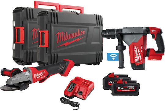 Milwaukee M18 Fhpfsag522x Set Angle Wheel & Hammer 18V with 2 Batteries 5.5Ah and Case