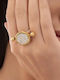 Apoxylo White Glass Damen Ring Vergoldet