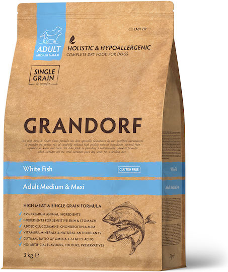 Grandorf Holistic & Hypoallergenic 3kg Dry Food Gluten-Free for Adult Medium & Large Breed Dogs with Fish
