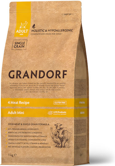 Grandorf Holistic & Hypoallergenic 3kg Dry Food Gluten-Free for Adult Small Breed Dogs with Turkey, Lamb, Duck and Rabbit