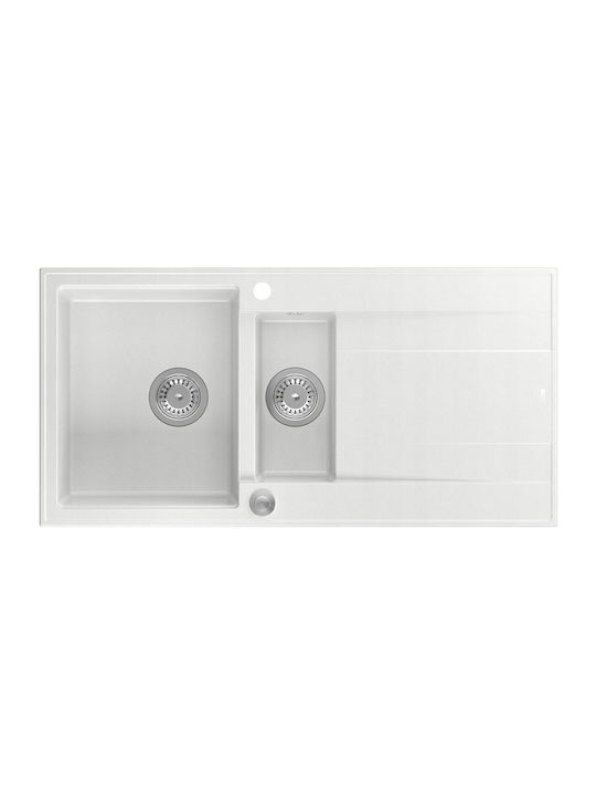 GraniteQ EVAN 156 Drop-In Chiuvetă Stânga Inox L100xW50cm Snow White