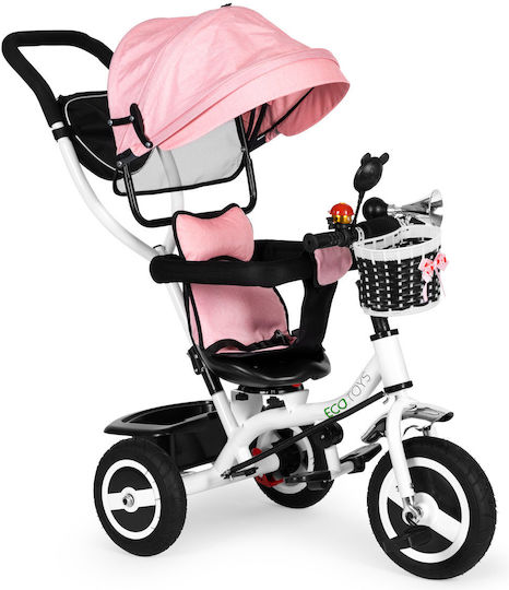 Ecotoys Kinderdreirad mit Elterngriff für 1-5 Jahre Rosa-Weiß