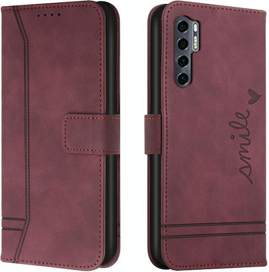 Retro Skin Feel Horizontal Book Silicone / Synthetic Leather / Leather Burgundy (TCL 20 Pro 5G)