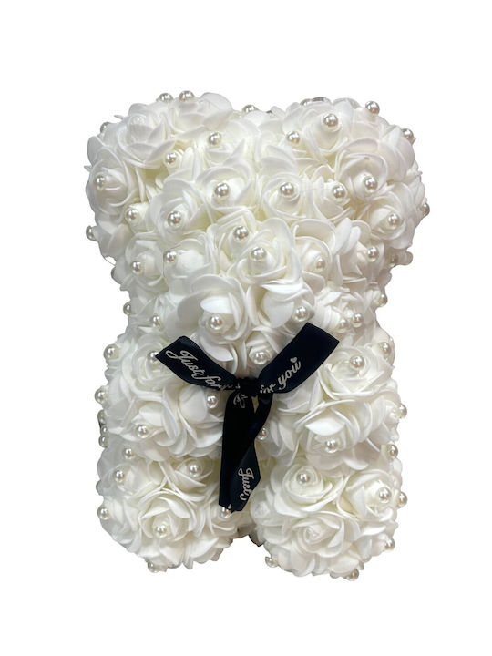 Ursuleț din Trandafiri Artificiali White 25cm în cutie Mohicans Black Line