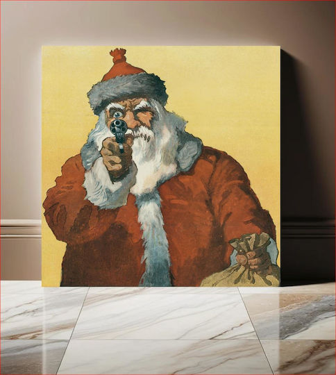 "hands Up!" Photomechanical Print Showing A Santa Claus Pointing A Handgun (1912) By Will Crawford Painting on Canvas 110x110cm