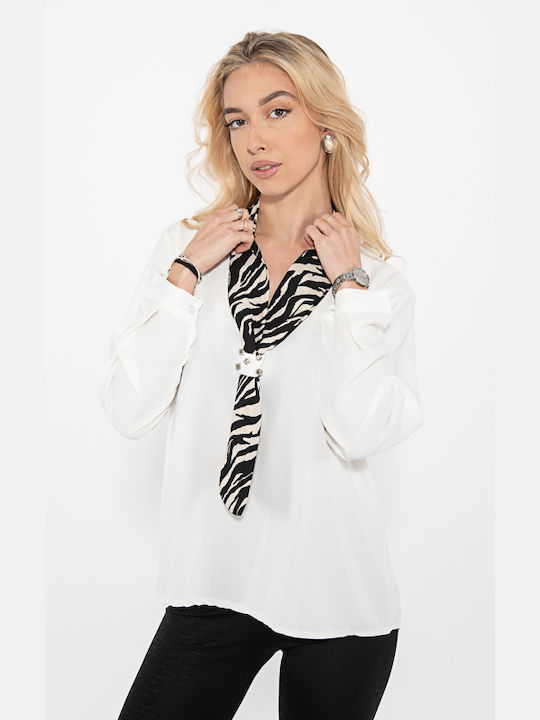 Korinas Fashion Damen Bluse Langärmelig Weiß