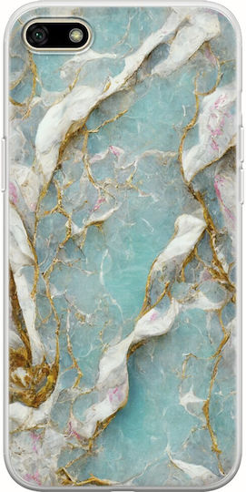Cracked Marble - Light Blue And Gold Back Cover Silicone Multicolour (Huawei Y5 2018)
