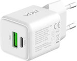 Yenkee Charger Without Cable with USB-A Port and USB-C Port 38W Power Delivery / Quick Charge 4.0 Whites (YAC G38)