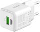 Yenkee Charger Without Cable GaN with USB-A Port and USB-C Port 38W Power Delivery / Quick Charge 4.0 Whites (YAC G38)