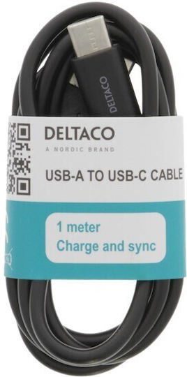 Deltaco USB 2.0 Cable USB-C Male - USB-A Black 1m