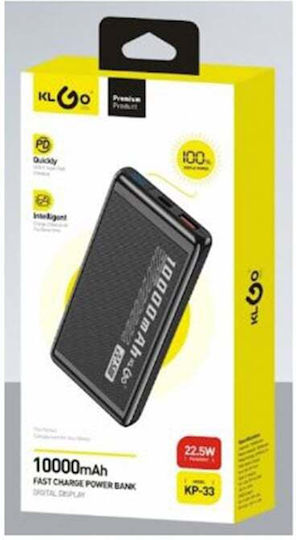 KLGO Kp-33 Power Bank 10000mAh με Θύρα USB-A και Θύρα USB-C Power Delivery Μαύρο
