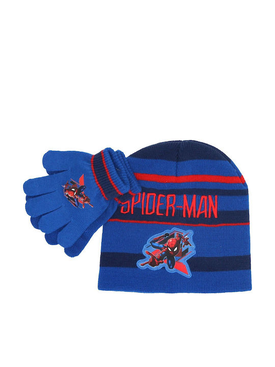 Kids Beanie Set with Gloves Knitted Blue