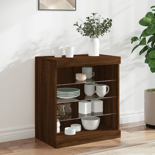 Wall Living Room Display Cabinet made of Particleboard with Glass & Lighting Coffee 60.5x37x67cm