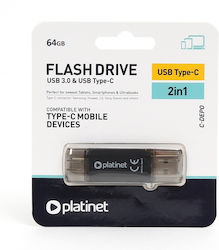 Platinet C-depo 64GB USB 3.2 Stick με σύνδεση USB-A & USB-C Μαύρο