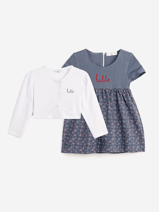 Funky Kids Dress Set with Coat Denim White