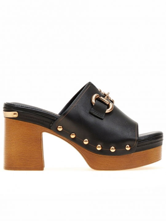 Carmela Footwear Chunky Heel Leather Mules Black