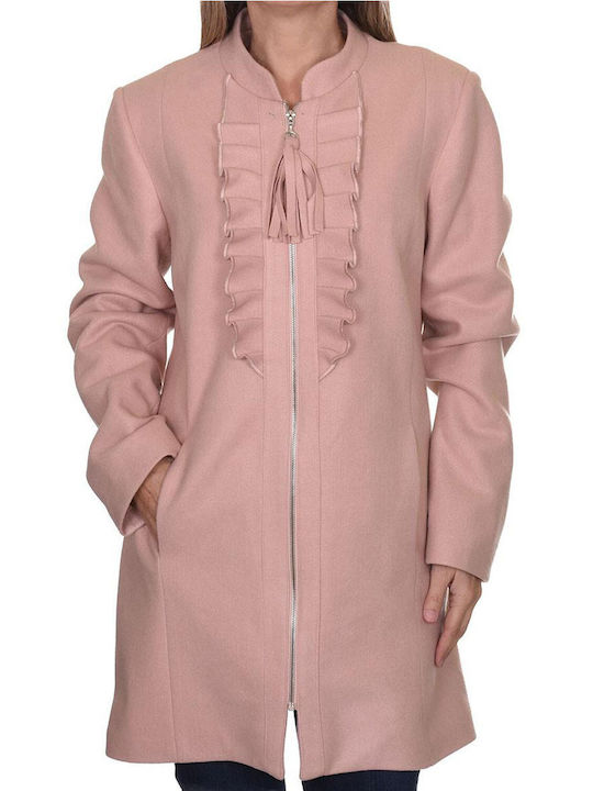 Queen Fashion Women's Midi Coat Pink