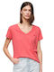 Superdry W D1 Stud Studios Slub Emb Vee Women's T-shirt Red