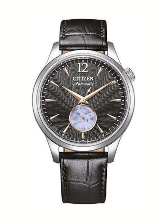 Citizen Мъжки Часовник 40mm Автоматичен с Черна Кожена Каишка