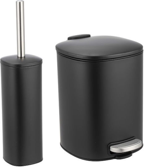 Eurocasa Metallic Toilet Brush and Basket Set Soft Close 5lt Black