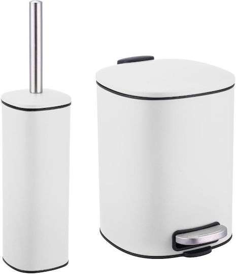 Eurocasa Metallisch Set aus Toilettenbürste und Mülleimer für das Badezimmer Sanftes Schließen 5Es Weiß Eurocasa Metallisch Set aus Toilettenbürste und Mülleimer für das Badezimmer Sanftes Schließen 5Es Weiß