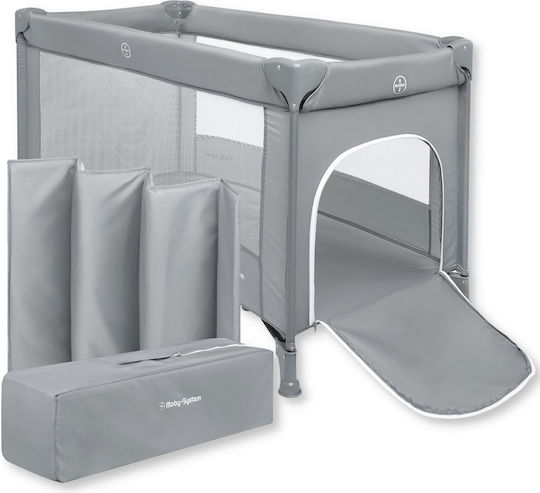 Moby System Happy Traveller Basic Παρκοκρέβατο με Στρώμα Γκρι 128x68cm