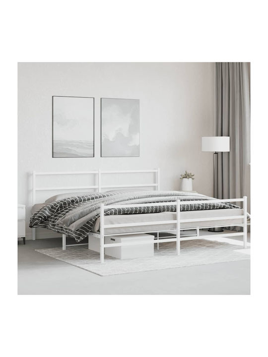 King Size Metallbett Weiß mit Lattenrost für Matratze 193x203cm