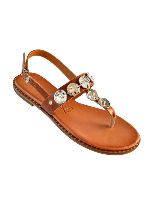 Gkavogiannis Sandals Handmade Leather Women's Sandals with Strass Tabac Brown