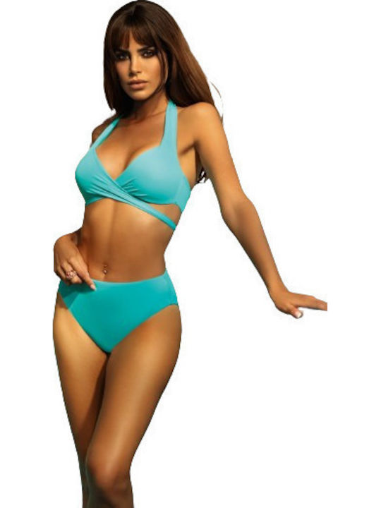 Bikini Set Push Up High Waist Polka Dot Turquoise