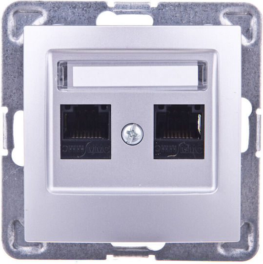 Ospel Διπλή Εξωτερική Πρίζα Δικτύου RJ45 Τύπου Cat5e σε Γκρι Χρώμα GPK-2Y K M 18