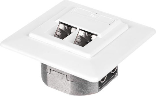 Netrack Double Network Socket RJ45 with Cat6 Type Frame in White Color 106-14