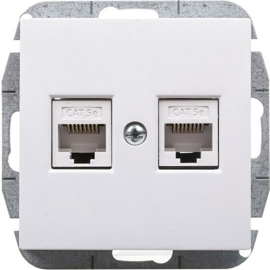 Elektro Plast Διπλή Εξωτερική Πρίζα Δικτύου RJ45 Τύπου Cat5e σε Λευκό Χρώμα 1449-10