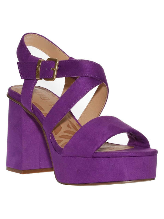 MTNG Platform Suede Women's Sandals Purple with High Heel