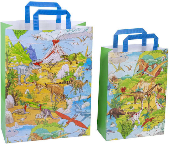 Disegno Hârtie Geantă pentru Cadou cu Tema "Dinozauri" Verde 22x32x10.5cm.