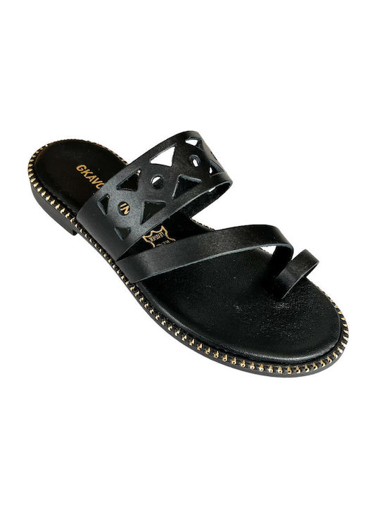 Gkavogiannis Sandals Δερμάτινα Γυναικεία Σανδάλια σε Μαύρο Χρώμα