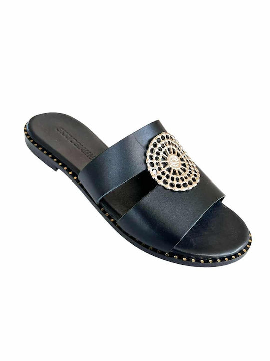 Gkavogiannis Sandals Δερμάτινα Γυναικεία Σανδάλια σε Μαύρο Χρώμα