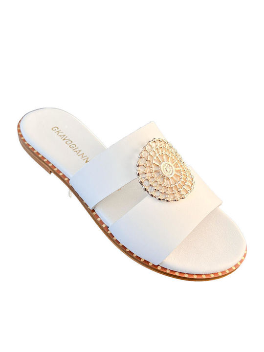 Gkavogiannis Sandale Casual Damă Din Piele Albe Gkavogiannis Sandale Casual Damă Din Piele Albe