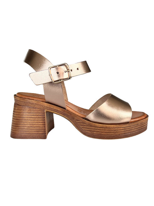 Gkavogiannis Sandals Platform Leather Women's Sandals with Ankle Strap Rose Gold