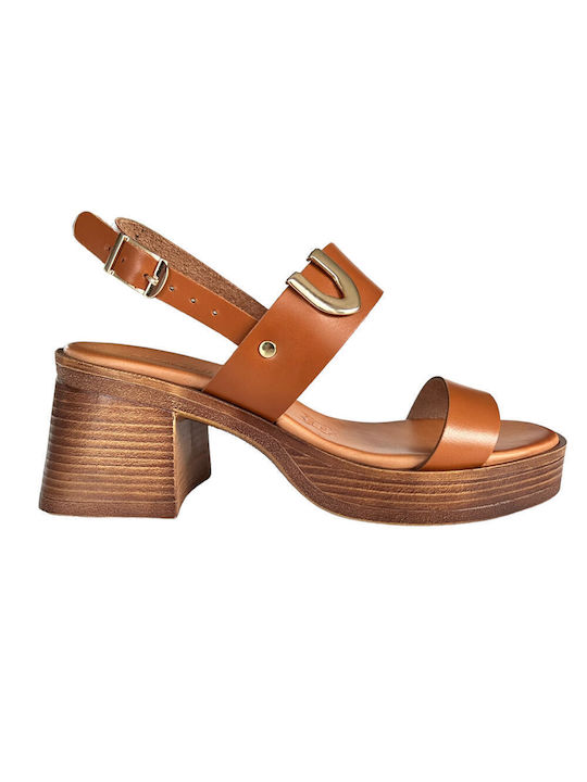 Gkavogiannis Sandals Platform Leather Women's Sandals Tabac Brown